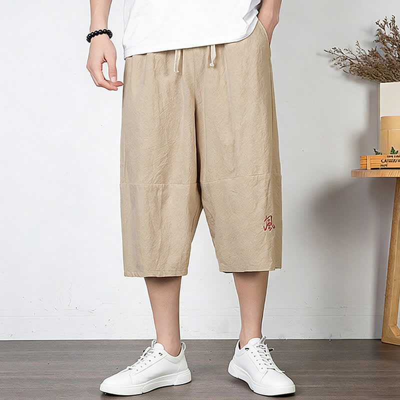 Buddha Stones Pantalones capri lisos de algodón y lino para hombre con cordón ajustable y bolsillos. - Trigo - US/UK/AU54, EU64 (9XL) - image 12