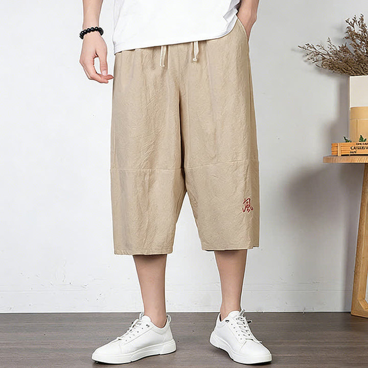 Buddha Stones Pantalones capri lisos de algodón y lino para hombre con cordón ajustable y bolsillos. - Trigo - US/UK/AU54, EU64 (9XL) - image 12