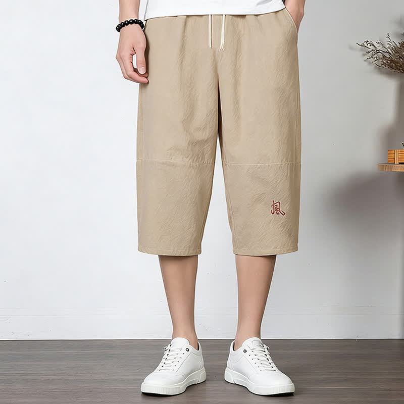 Buddha Stones Pantalones capri lisos de algodón y lino para hombre con cordón ajustable y bolsillos. - image 14