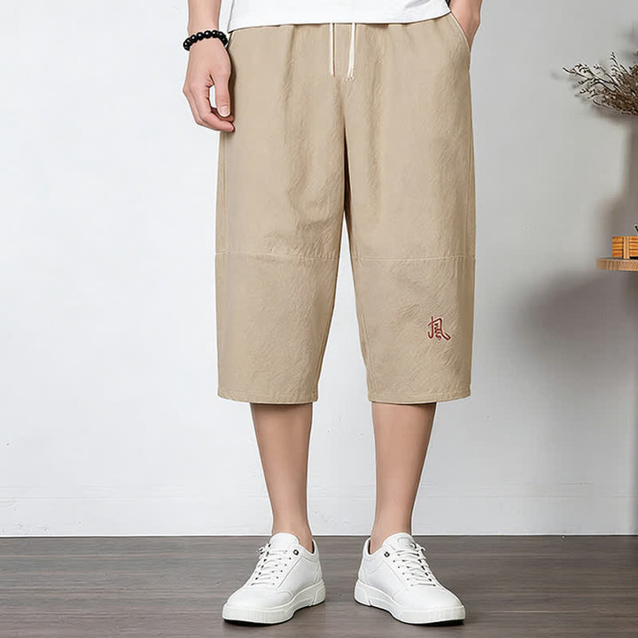 Buddha Stones Pantalones capri lisos de algodón y lino para hombre con cordón ajustable y bolsillos. - image 14