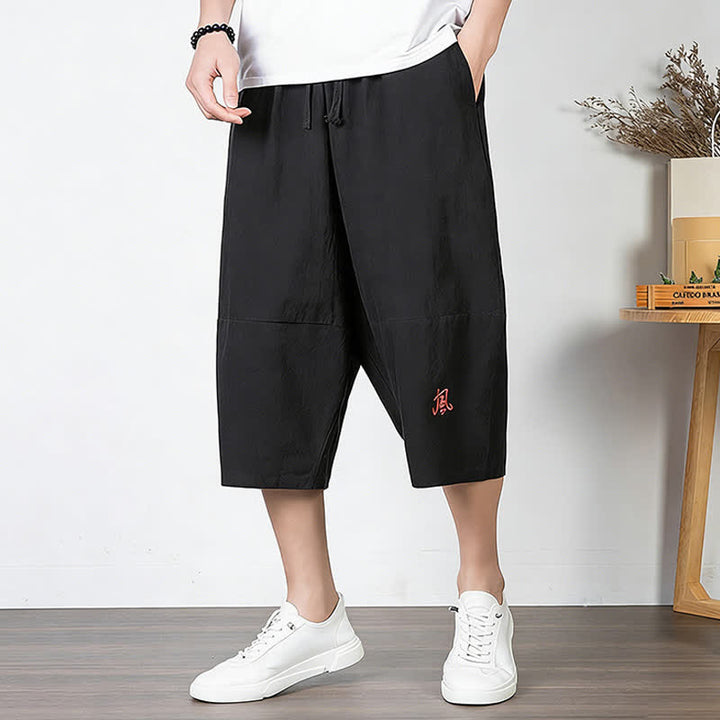 Buddha Stones Pantalones capri lisos de algodón y lino para hombre con cordón ajustable y bolsillos. - image 10