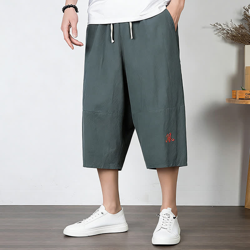Buddha Stones Pantalones capri lisos de algodón y lino para hombre con cordón ajustable y bolsillos. - Gris pizarra claro - US/UK/AU54, EU64 (9XL) - image 0