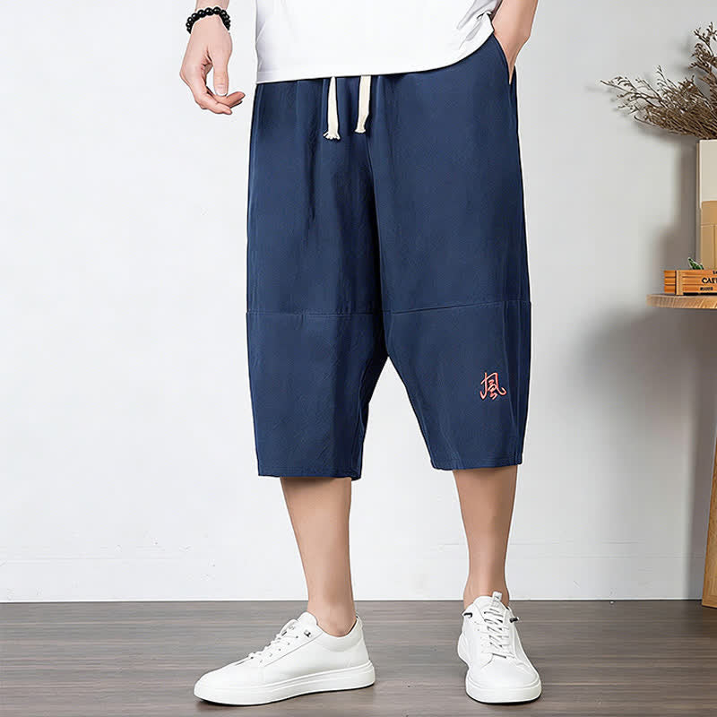 Buddha Stones Pantalones capri lisos de algodón y lino para hombre con cordón ajustable y bolsillos. - image 16