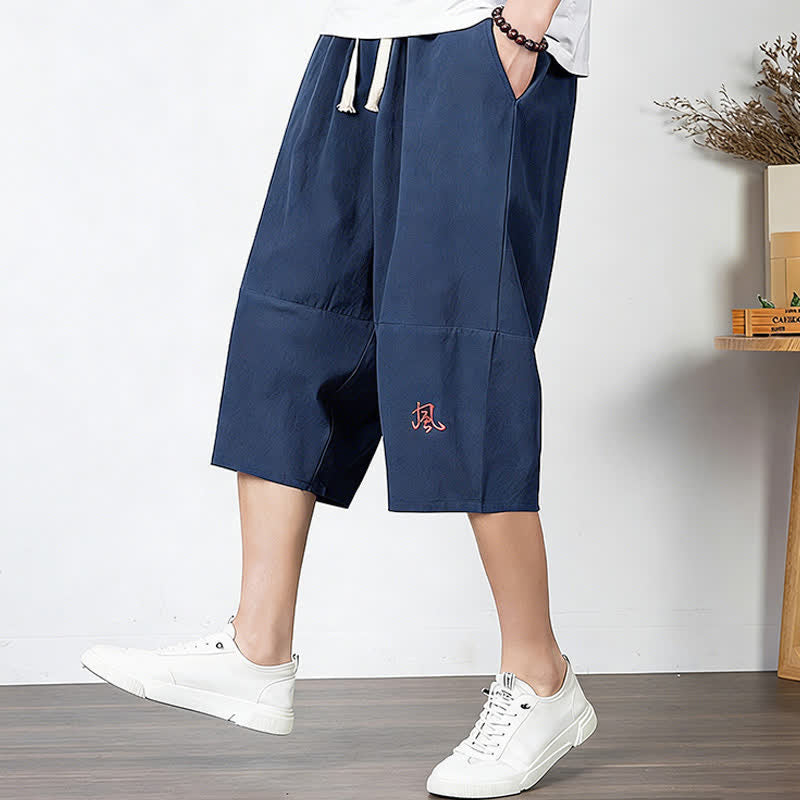 Buddha Stones Pantalones capri lisos de algodón y lino para hombre con cordón ajustable y bolsillos. - image 17