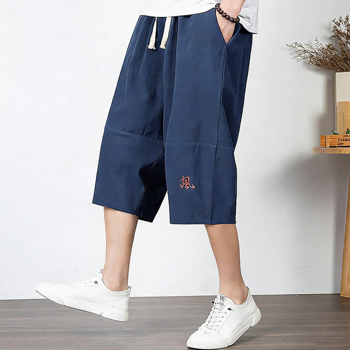 Buddha Stones Pantalones capri lisos de algodón y lino para hombre con cordón ajustable y bolsillos. - image 17