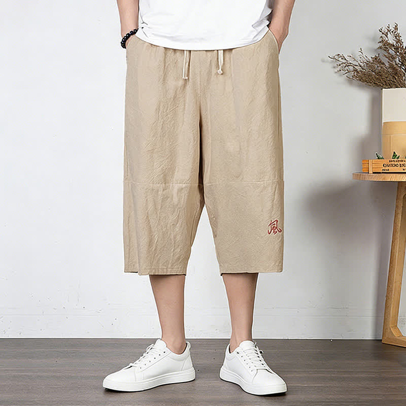 Buddha Stones Pantalones capri lisos de algodón y lino para hombre con cordón ajustable y bolsillos. - image 13