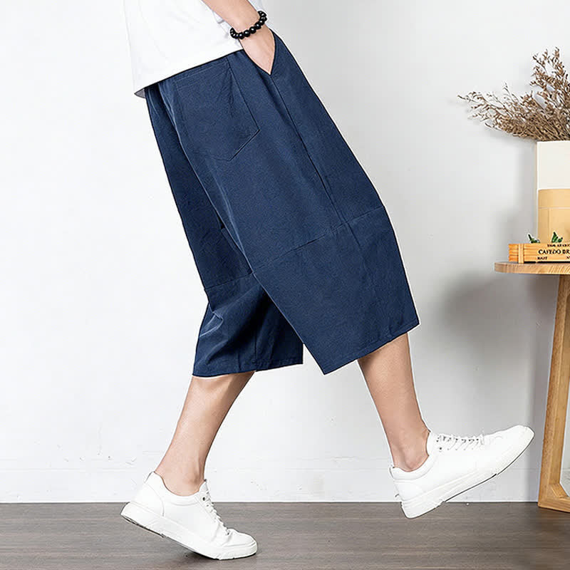 Buddha Stones Pantalones capri lisos de algodón y lino para hombre con cordón ajustable y bolsillos. - image 18