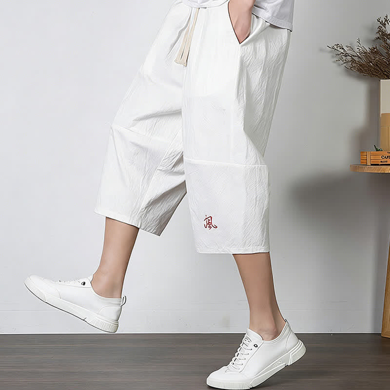 Buddha Stones Pantalones capri lisos de algodón y lino para hombre con cordón ajustable y bolsillos. - Blanco - US/UK/AU54, EU64 (9XL) - image 6