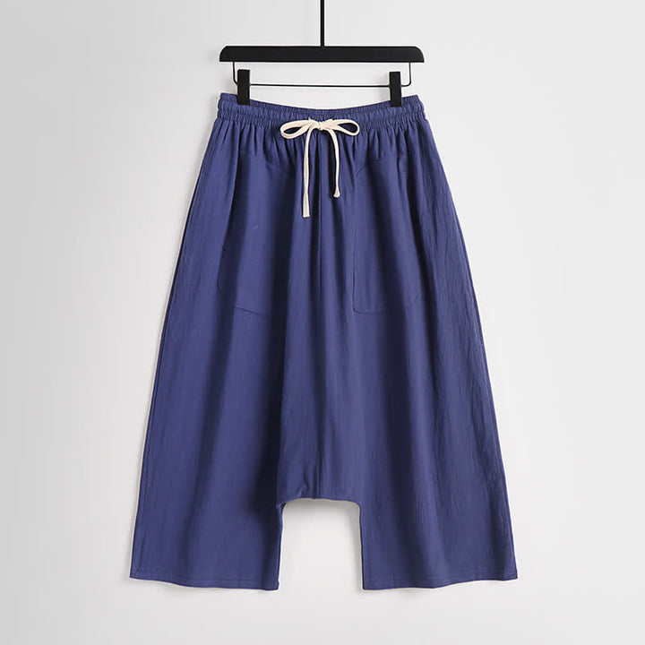 Buddha Stones Pantalones harem de algodón y lino para hombre, diseño liso de tiro bajo, largo 7-8. - Índigo - US/UK/AU54, EU64 (9XL) - image 12