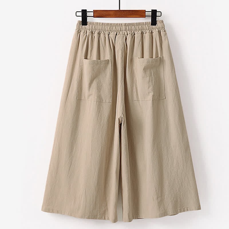 Buddha Stones Pantalones capri de algodón y lino para hombre, de pierna ancha, con bolsillos, bordados y largos, ideales para el verano. - image 5