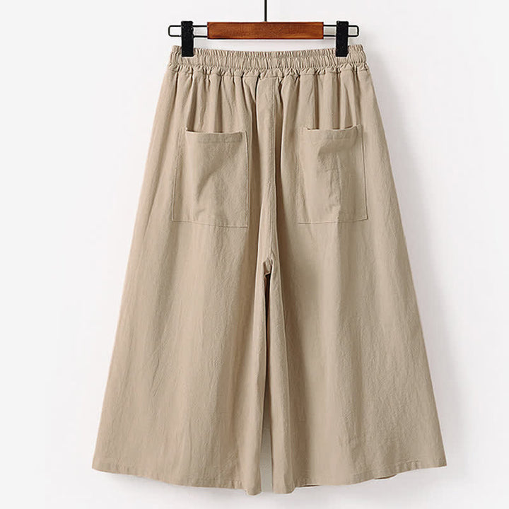 Buddha Stones Pantalones capri de algodón y lino para hombre, de pierna ancha, con bolsillos, bordados y largos, ideales para el verano. - image 5