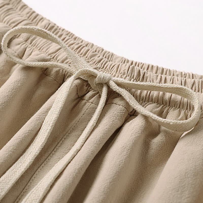 Buddha Stones Pantalones capri de algodón y lino para hombre, de pierna ancha, con bolsillos, bordados y largos, ideales para el verano. - image 6