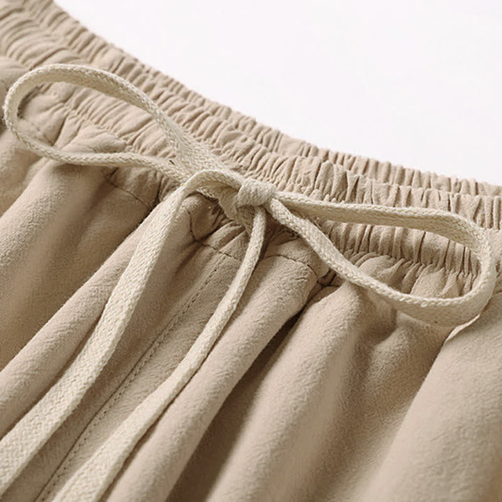 Buddha Stones Pantalones capri de algodón y lino para hombre, de pierna ancha, con bolsillos, bordados y largos, ideales para el verano. - image 6