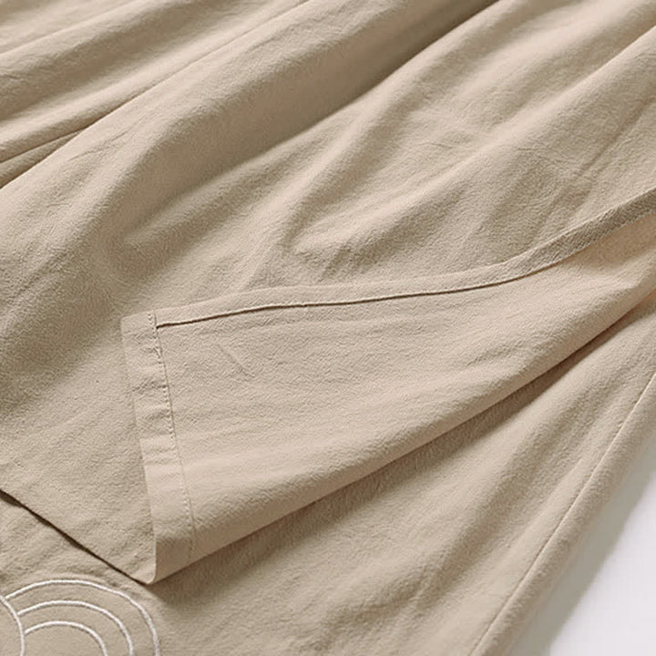 Buddha Stones Pantalones capri de algodón y lino para hombre, de pierna ancha, con bolsillos, bordados y largos, ideales para el verano. - image 11