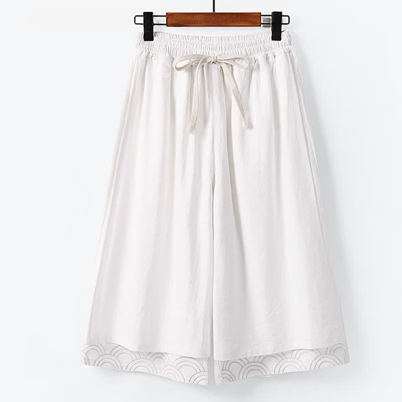 Buddha Stones Pantalones capri de algodón y lino para hombre, de pierna ancha, con bolsillos, bordados y largos, ideales para el verano. - Blanco - US/UK/AU50, EU60 (7XL) - image 1