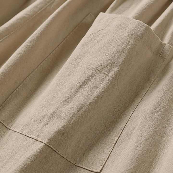 Buddha Stones Pantalones capri de algodón y lino para hombre, de pierna ancha, con bolsillos, bordados y largos, ideales para el verano. - image 9