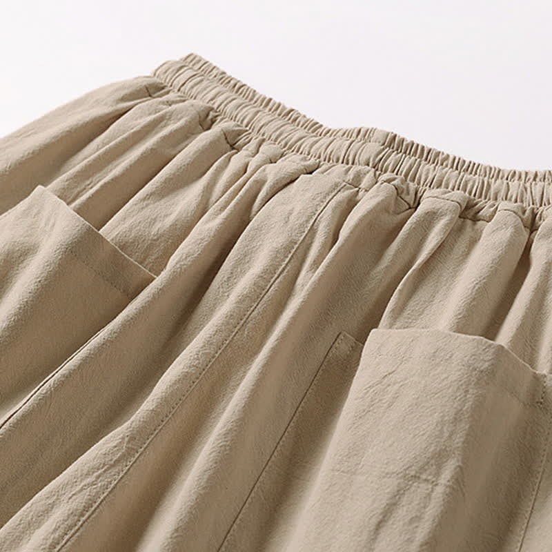 Buddha Stones Pantalones capri de algodón y lino para hombre, de pierna ancha, con bolsillos, bordados y largos, ideales para el verano. - image 7