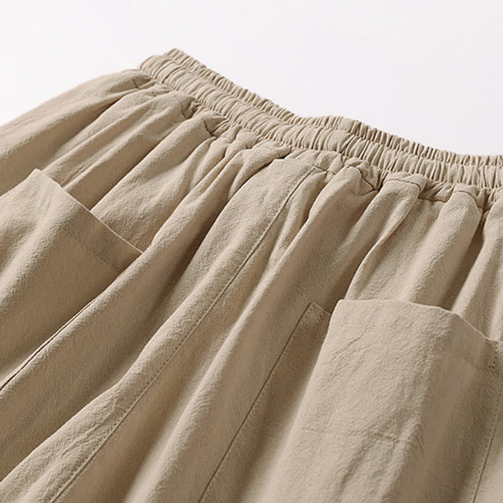 Buddha Stones Pantalones capri de algodón y lino para hombre, de pierna ancha, con bolsillos, bordados y largos, ideales para el verano. - image 7