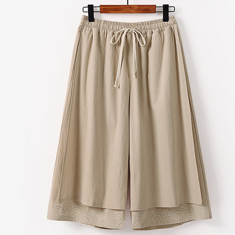 Buddha Stones Pantalones capri de algodón y lino para hombre, de pierna ancha, con bolsillos, bordados y largos, ideales para el verano. - Broncearse - US/UK/AU50, EU60 (7XL) - image 4