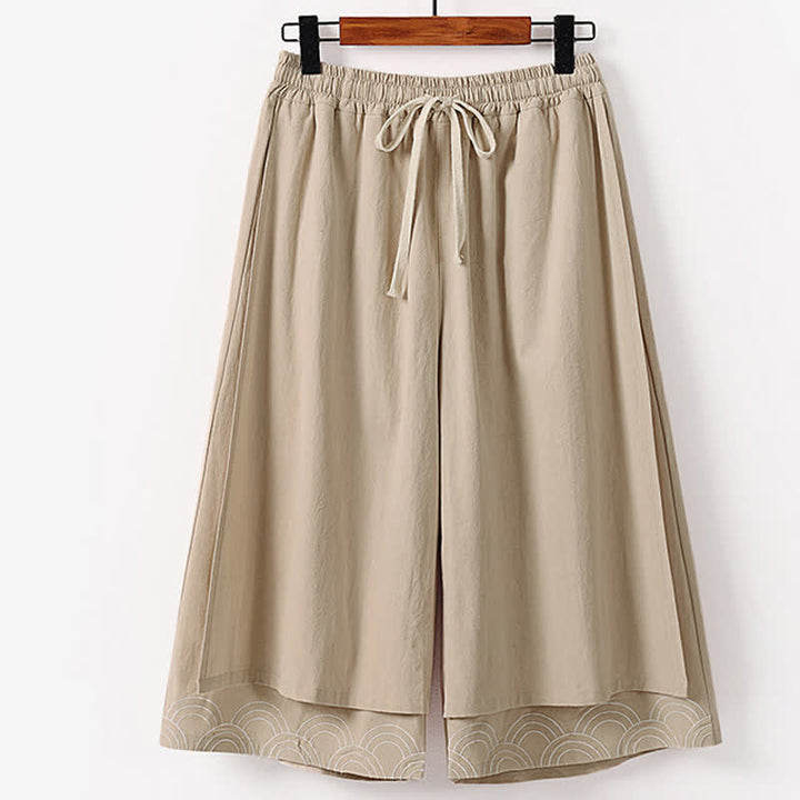 Buddha Stones Pantalones capri de algodón y lino para hombre, de pierna ancha, con bolsillos, bordados y largos, ideales para el verano. - Broncearse - US/UK/AU50, EU60 (7XL) - image 4