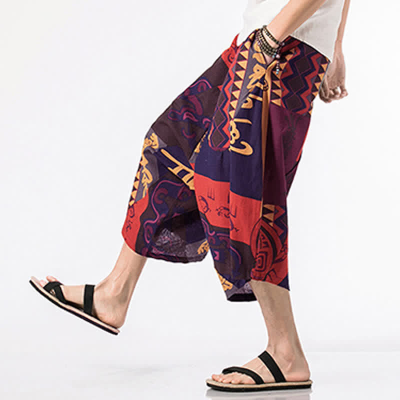 Buddha Stones Pantalones harem para hombre con estampado étnico floral geométrico, largo 7-8 y bolsillos. - image 9