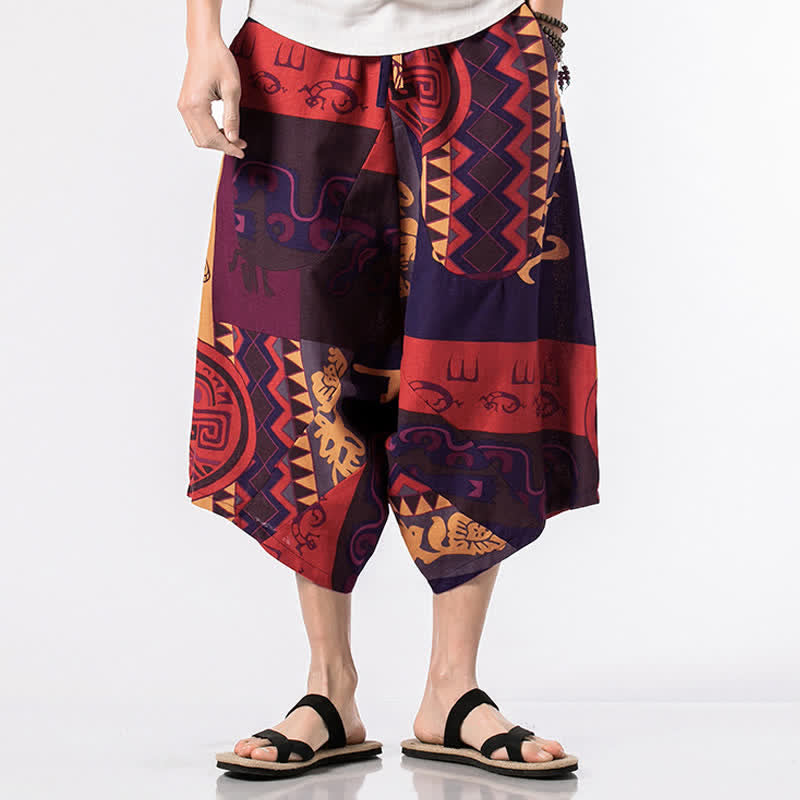Buddha Stones Pantalones harem para hombre con estampado étnico floral geométrico, largo 7-8 y bolsillos. - image 10