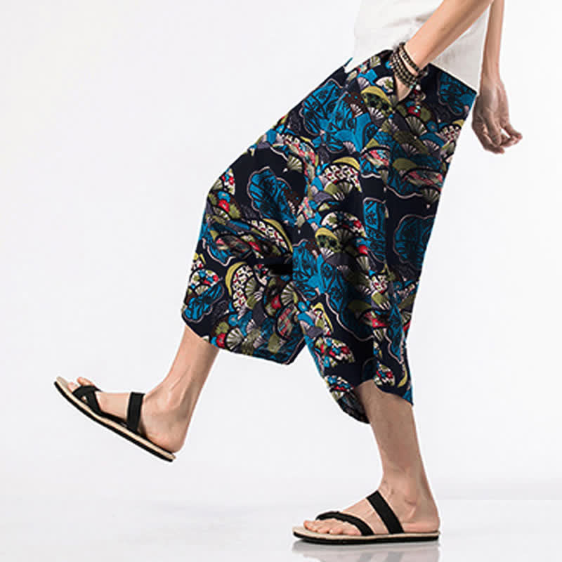 Buddha Stones Pantalones harem para hombre con estampado étnico floral geométrico, largo 7-8 y bolsillos. - image 2