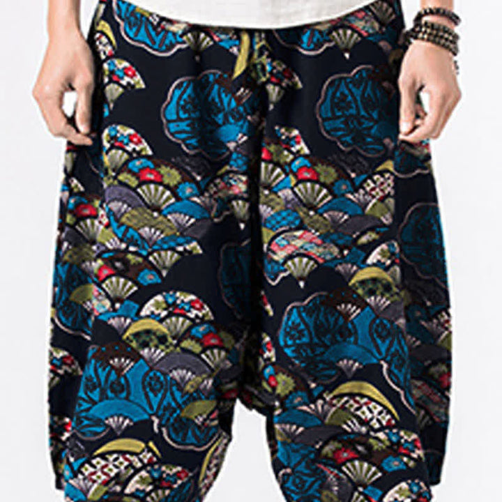 Buddha Stones Pantalones harem para hombre con estampado étnico floral geométrico, largo 7-8 y bolsillos. - image 4