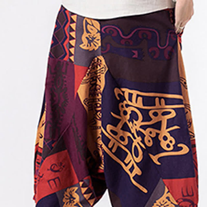 Buddha Stones Pantalones harem para hombre con estampado étnico floral geométrico, largo 7-8 y bolsillos. - image 13