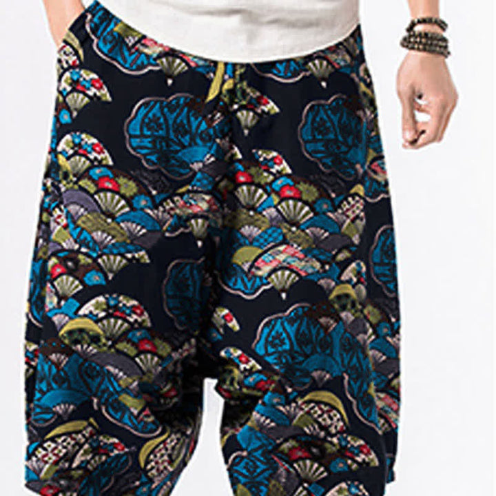 Buddha Stones Pantalones harem para hombre con estampado étnico floral geométrico, largo 7-8 y bolsillos. - image 5