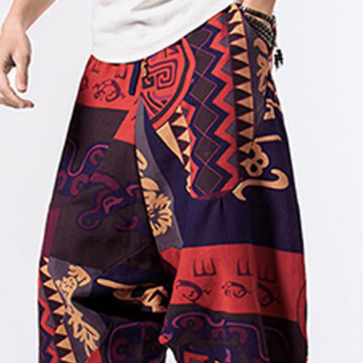 Buddha Stones Pantalones harem para hombre con estampado étnico floral geométrico, largo 7-8 y bolsillos. - image 14