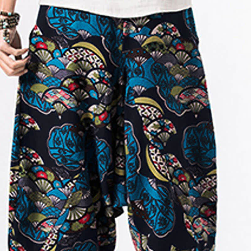 Buddha Stones Pantalones harem para hombre con estampado étnico floral geométrico, largo 7-8 y bolsillos. - image 6