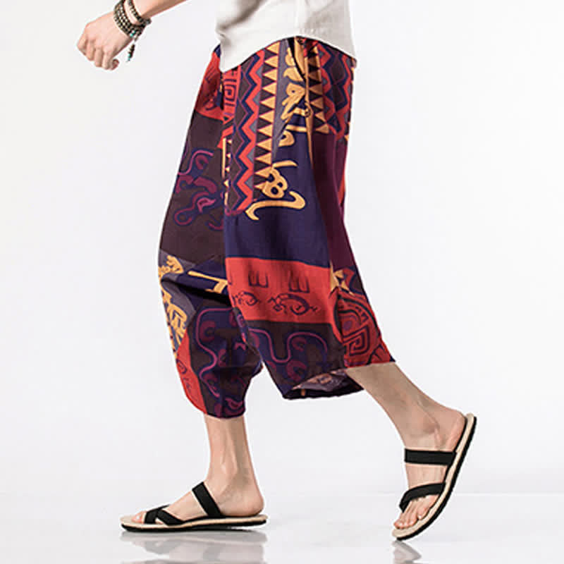 Buddha Stones Pantalones harem para hombre con estampado étnico floral geométrico, largo 7-8 y bolsillos. - image 12