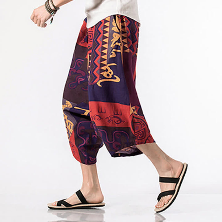 Buddha Stones Pantalones harem para hombre con estampado étnico floral geométrico, largo 7-8 y bolsillos. - image 12