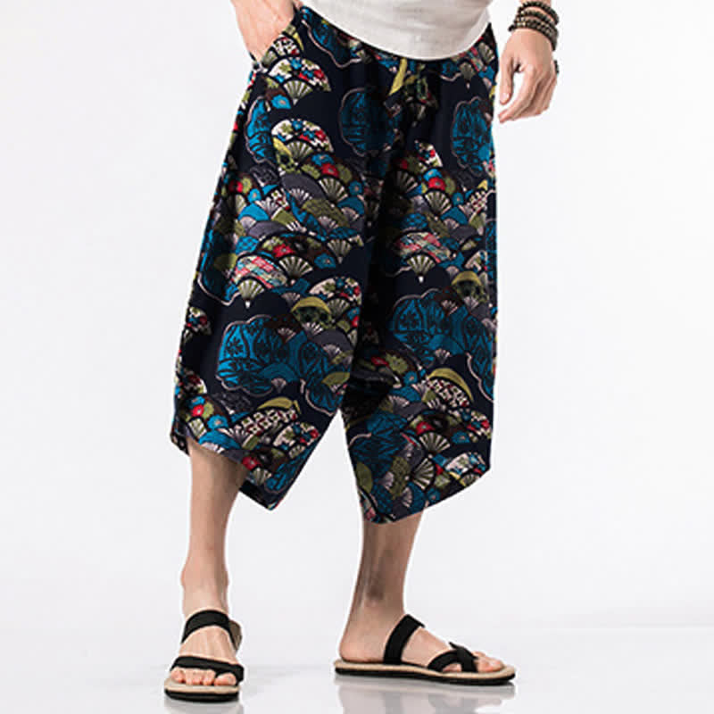 Buddha Stones Pantalones harem para hombre con estampado étnico floral geométrico, largo 7-8 y bolsillos. - image 3