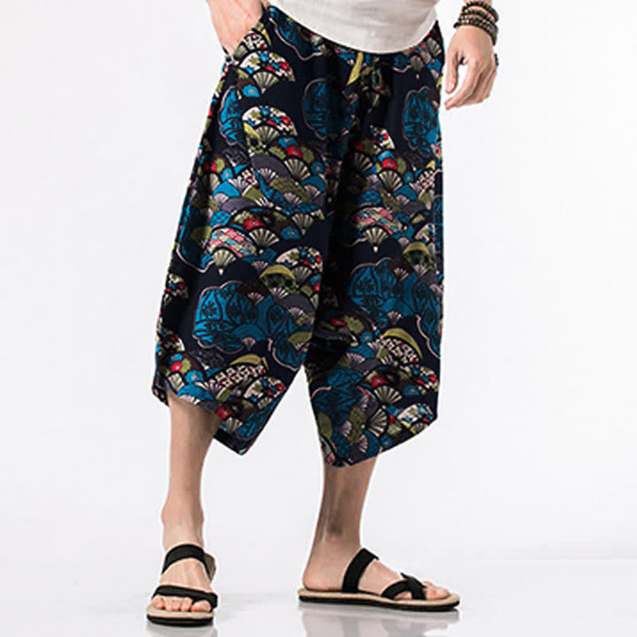 Buddha Stones Pantalones harem para hombre con estampado étnico floral geométrico, largo 7-8 y bolsillos. - image 3