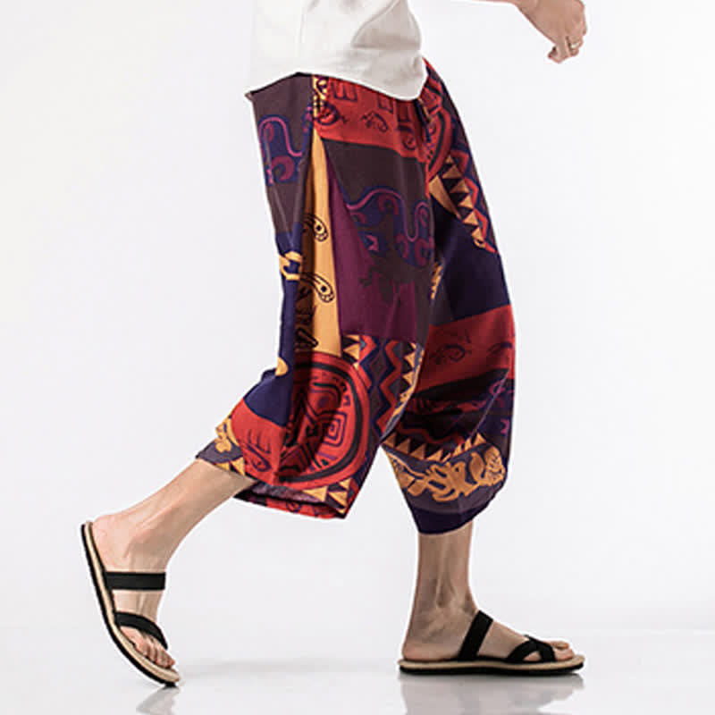 Buddha Stones Pantalones harem para hombre con estampado étnico floral geométrico, largo 7-8 y bolsillos. - image 11