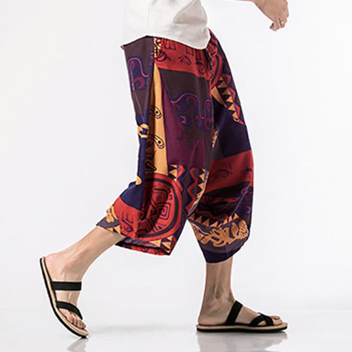 Buddha Stones Pantalones harem para hombre con estampado étnico floral geométrico, largo 7-8 y bolsillos. - image 11