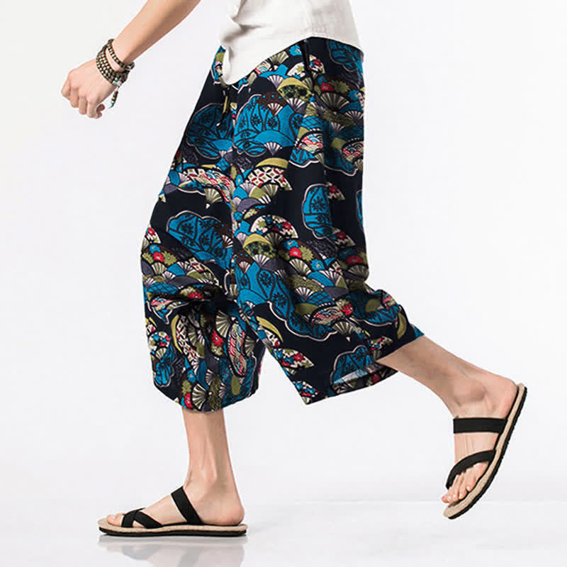 Buddha Stones Pantalones harem para hombre con estampado étnico floral geométrico, largo 7-8 y bolsillos. - image 1