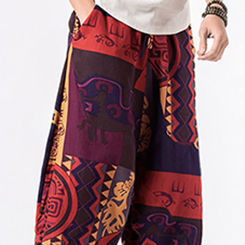 Buddha Stones Pantalones harem para hombre con estampado étnico floral geométrico, largo 7-8 y bolsillos. - image 16