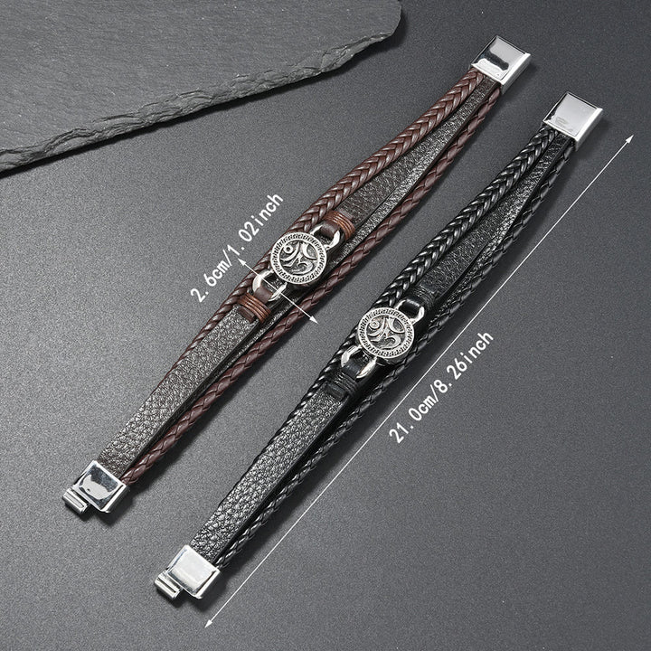 Pulsera de cuero trenzado retro multicapa con grabado redondo y Buddha Stones Om - image 4