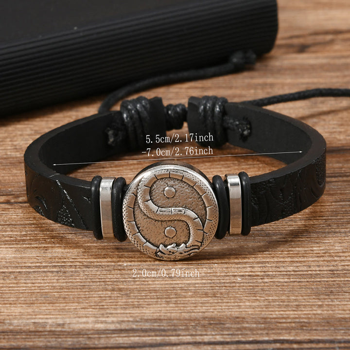 Buddha Stones Pulsera redonda de cuero con grabado del dragón YIN YANG - image 9