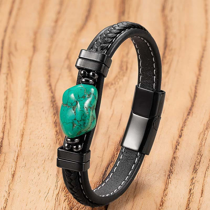 Buddha Stones Pulsera llamativa de cuero trenzado sintético turquesa - Cuero verde - 21 cm - image 2
