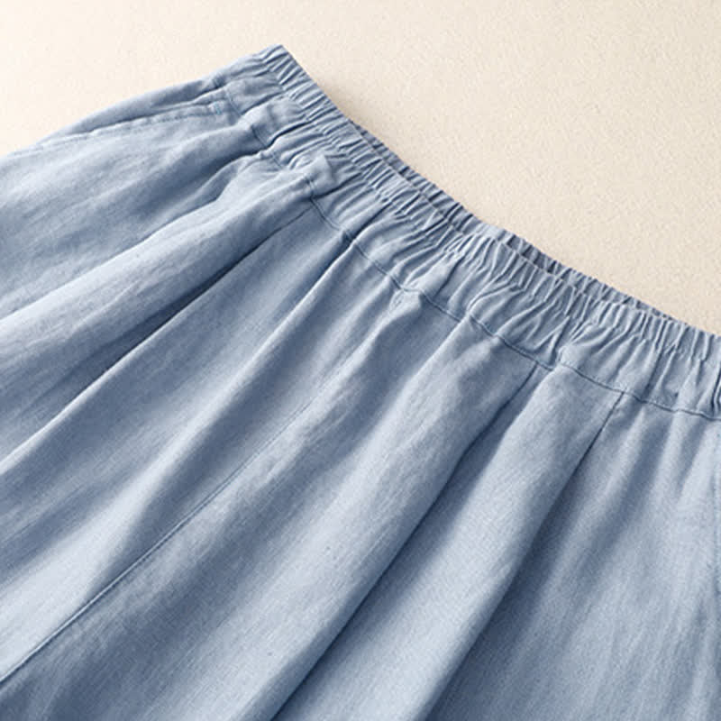 Buddha Stones Pantalones de verano lisos para mujer con cintura elástica, puños bicolor, corte cropped y bolsillos. - image 1