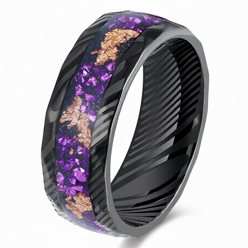 Buddha Stones Anillo de refuerzo de acero de titanio con incrustaciones naturales facetadas - Morado oscuro - 21,4 mm - image 7