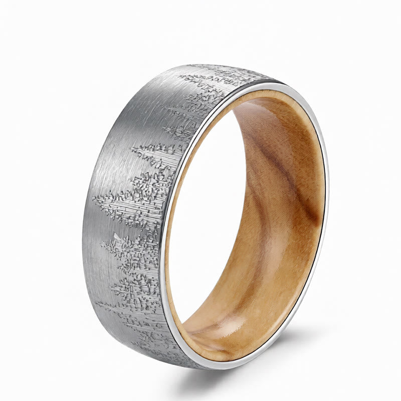 Buddha Stones Anillo de acero de tungsteno con diseño de bosque - Blanco - 22,7 mm - image 4