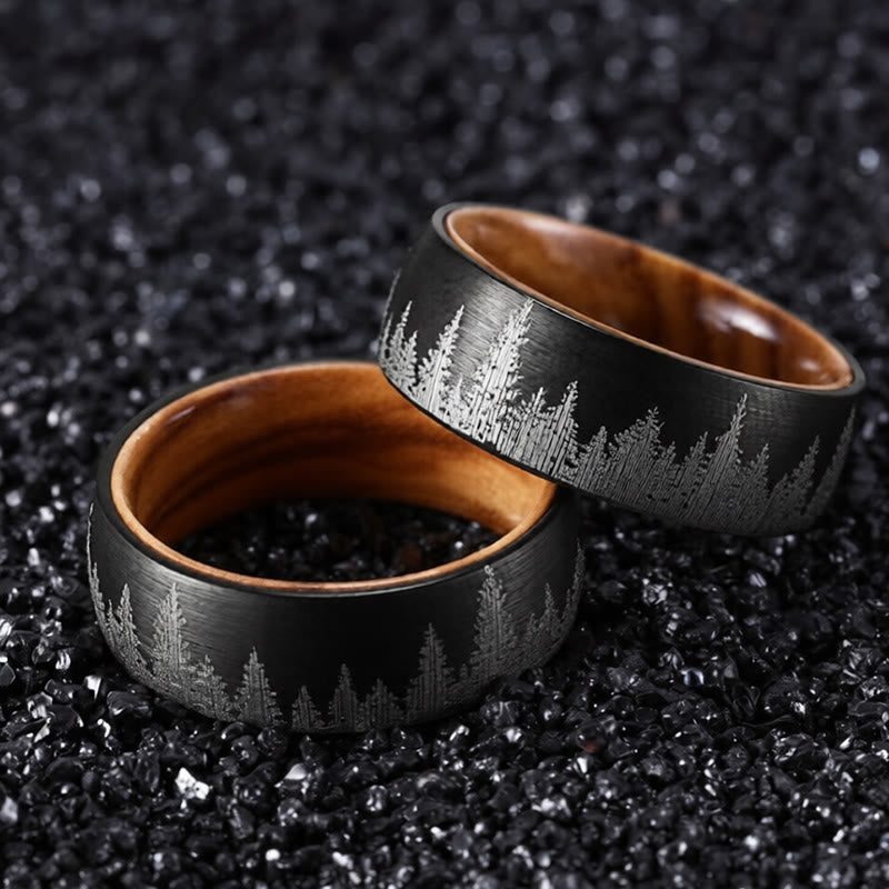 Buddha Stones Anillo de acero de tungsteno con diseño de bosque - Negro - 22,7 mm - image 0
