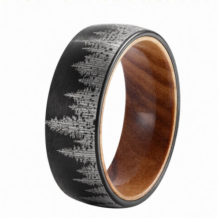 Buddha Stones Anillo de acero de tungsteno con diseño de bosque - image 3