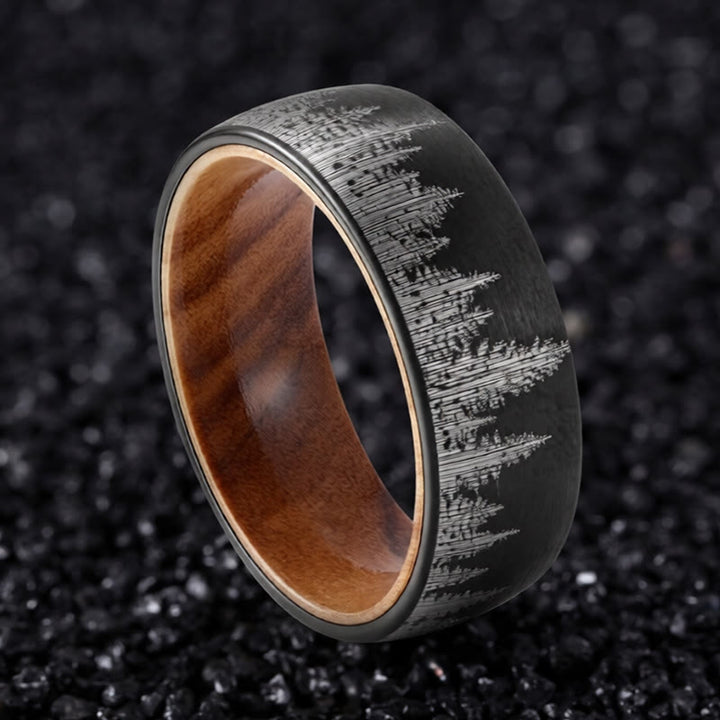 Buddha Stones Anillo de acero de tungsteno con diseño de bosque - image 1