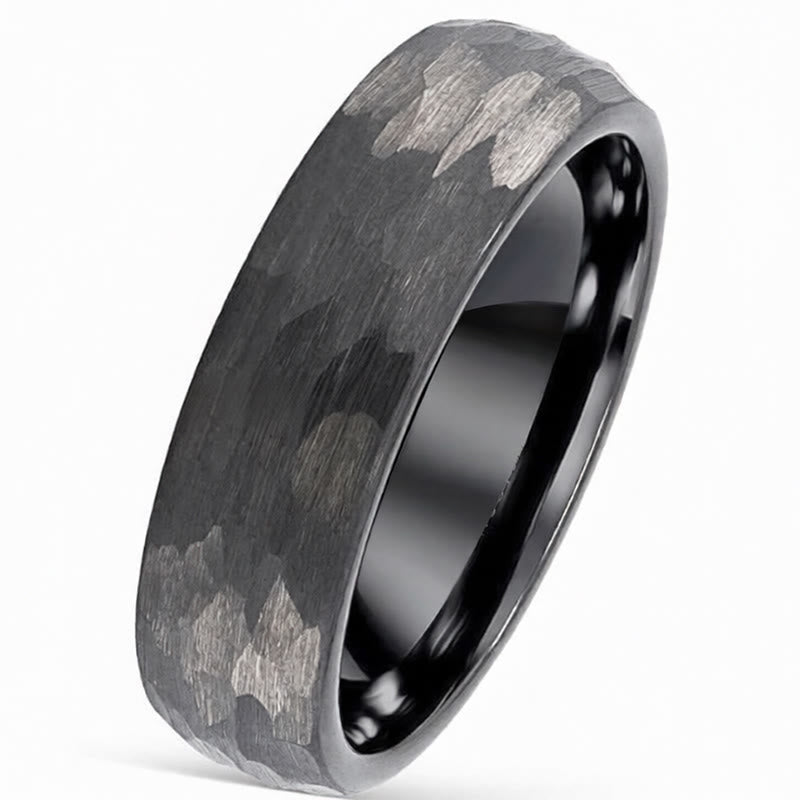 Buddha Stones Anillo de acero de tungsteno con textura martillada simple y fiable - Gris oscuro - 21,4 mm - image 6